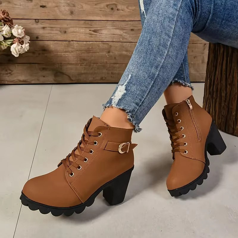 Genevieve | Clean Faux Leather Lace-Up High Heel Boots
