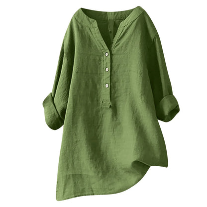 Amara | Women's Breezy Cotton-Linen Tunic-Top Shirt with V Neck and Buttons