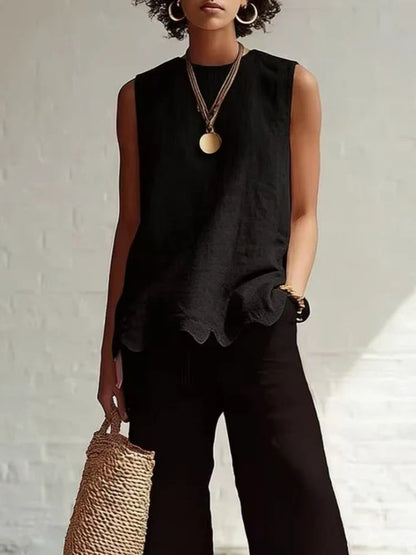 Aubrielle | Elegant Flowy Sleeveless Blouse Top with Irregular Hem