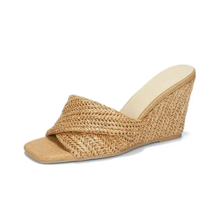 Elvira | Comfortable Woven Raffia Slip-On Wedge Sandals for Everyday