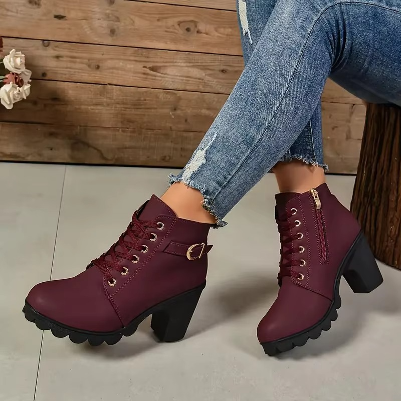 Genevieve | Clean Faux Leather Lace-Up High Heel Boots