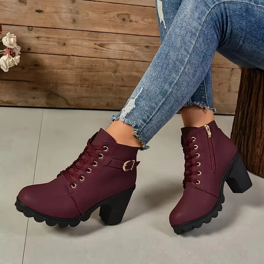 Genevieve | Clean Faux Leather Lace-Up High Heel Boots