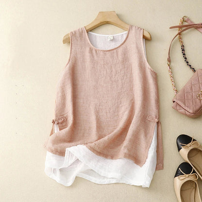 Sofia | Relaxed Double Layer Sleeveless Tank Top in Cotton-Linen Blend