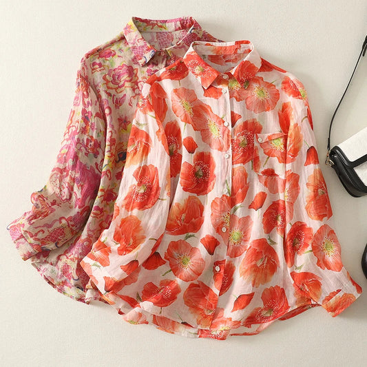 Amanda | Breezy Floral Button-Down Linen Shirt for Everyday