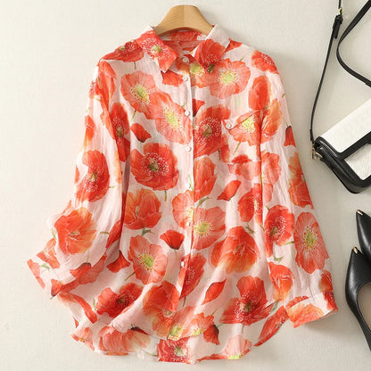 Amanda | Breezy Floral Button-Down Linen Shirt for Everyday