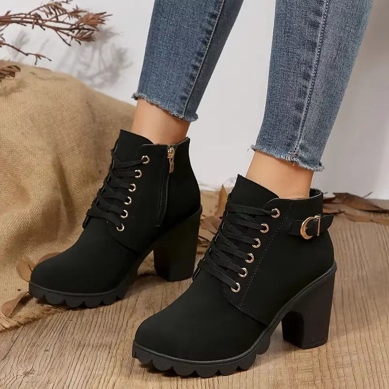 Genevieve | Clean Faux Leather Lace-Up High Heel Boots