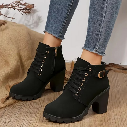 Genevieve | Clean Faux Leather Lace-Up High Heel Boots