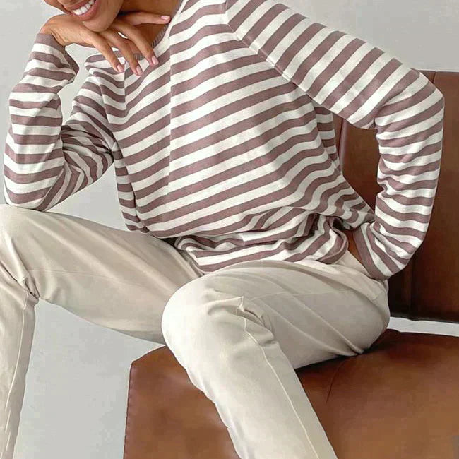 Dana | Elegant Striped Long Sleeve T-Shirt Top with Round Neckline