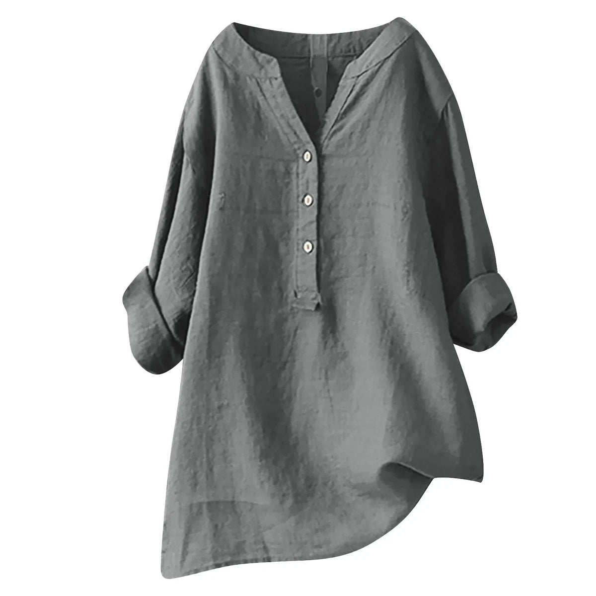 Amara | Women's Breezy Cotton-Linen Tunic-Top Shirt with V Neck and Buttons