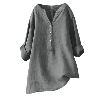 Amara | Women's Breezy Cotton-Linen Tunic-Top Shirt with V Neck and Buttons