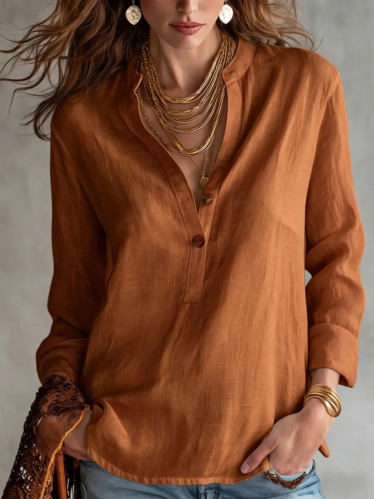 Aubrey | Classy Breathable Linen Blend Blouse with Buttons and Sleeves