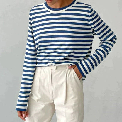 Dana | Elegant Striped Long Sleeve T-Shirt Top with Round Neckline