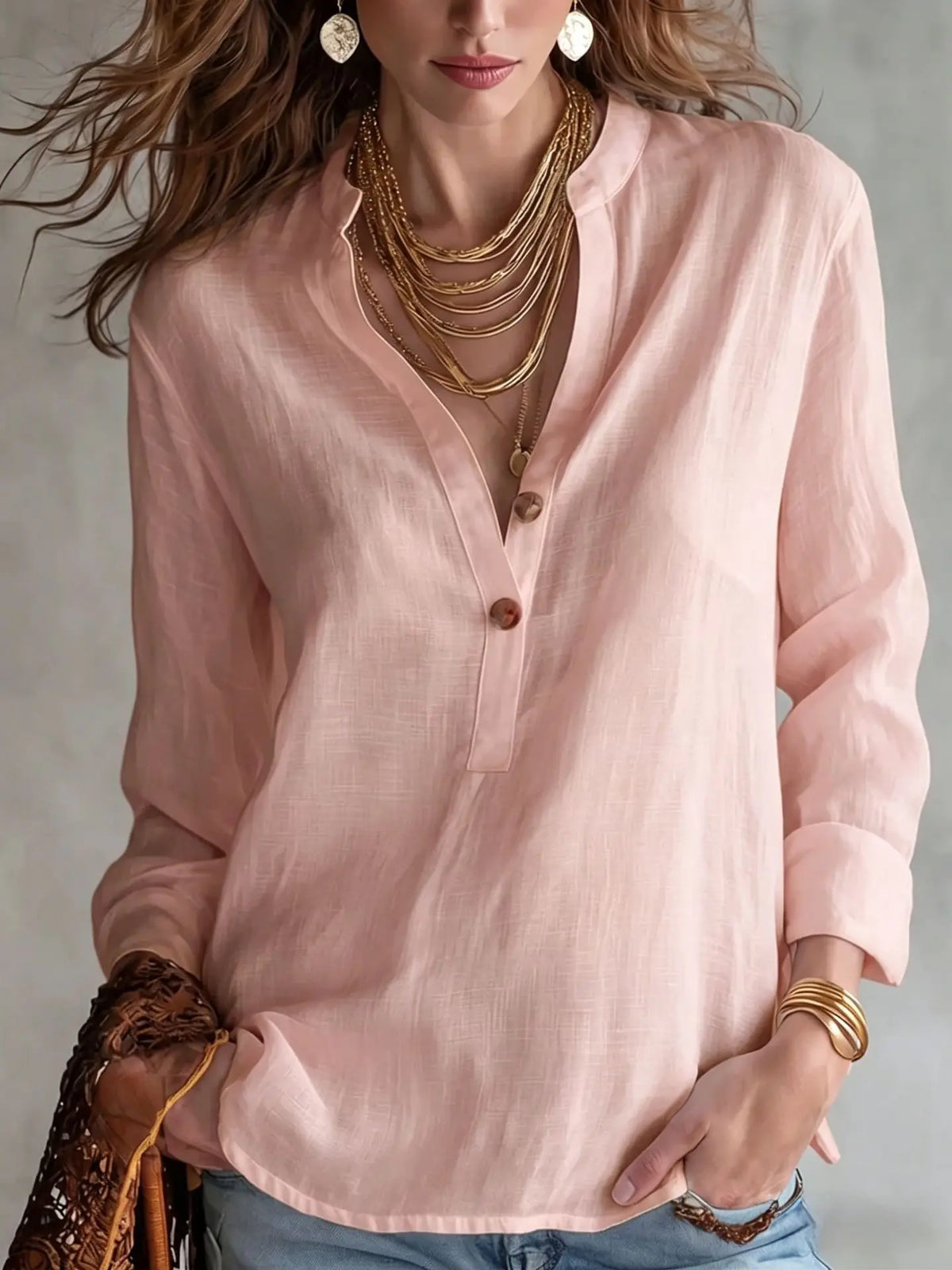 Aubrey | Classy Breathable Linen Blend Blouse with Buttons and Sleeves