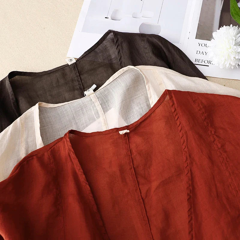 Amelia | Relaxed Cotton Wrap Top with Sleeves and Tie Front