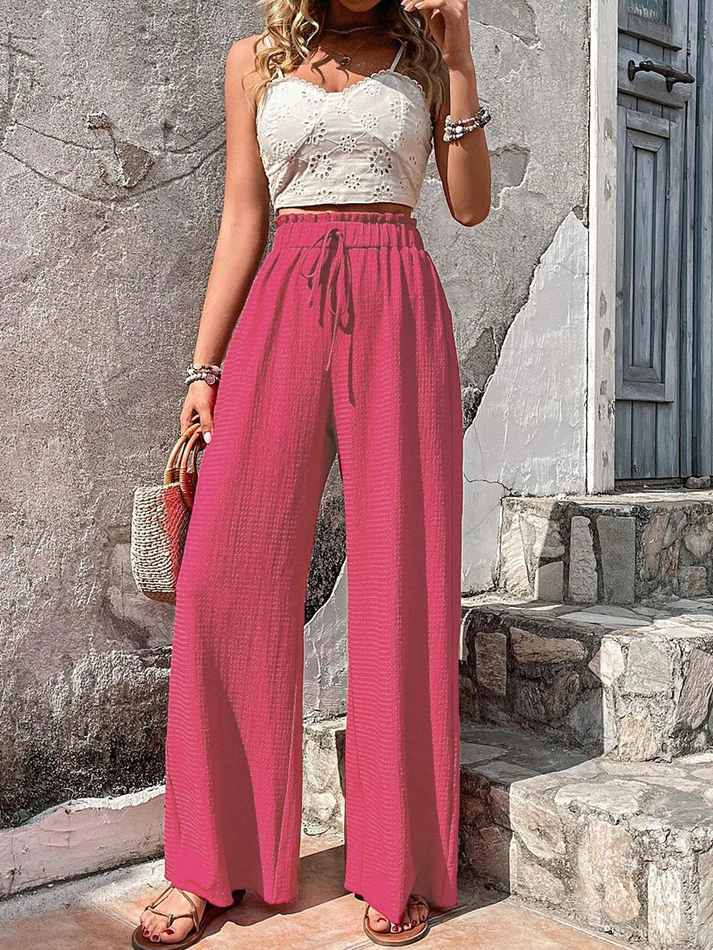 Aira | Relaxed High Waist Wide Leg Pants with Drawstrings Elastic