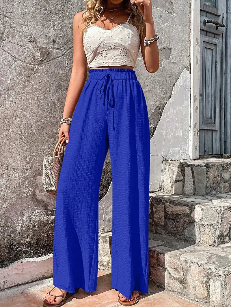 Aira | Relaxed High Waist Wide Leg Pants with Drawstrings Elastic