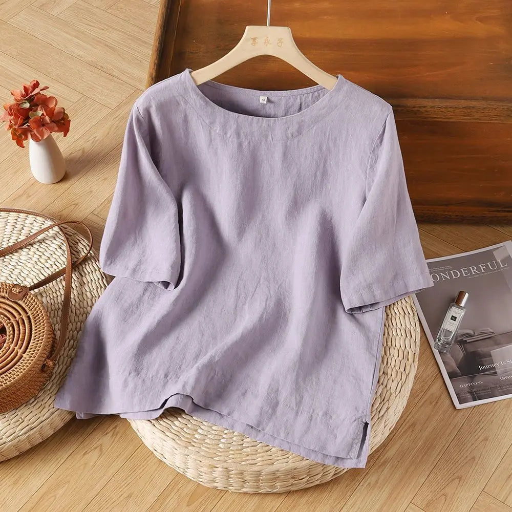 Coralie | Elegant Comfy Cotton-Linen T-Shirt Top for Everyday