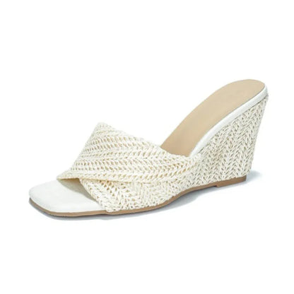 Elvira | Comfortable Woven Raffia Slip-On Wedge Sandals for Everyday