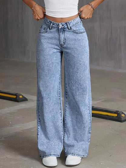 Bel | Relaxed High Waist Wide Leg Jeans with Embroidered Pocket