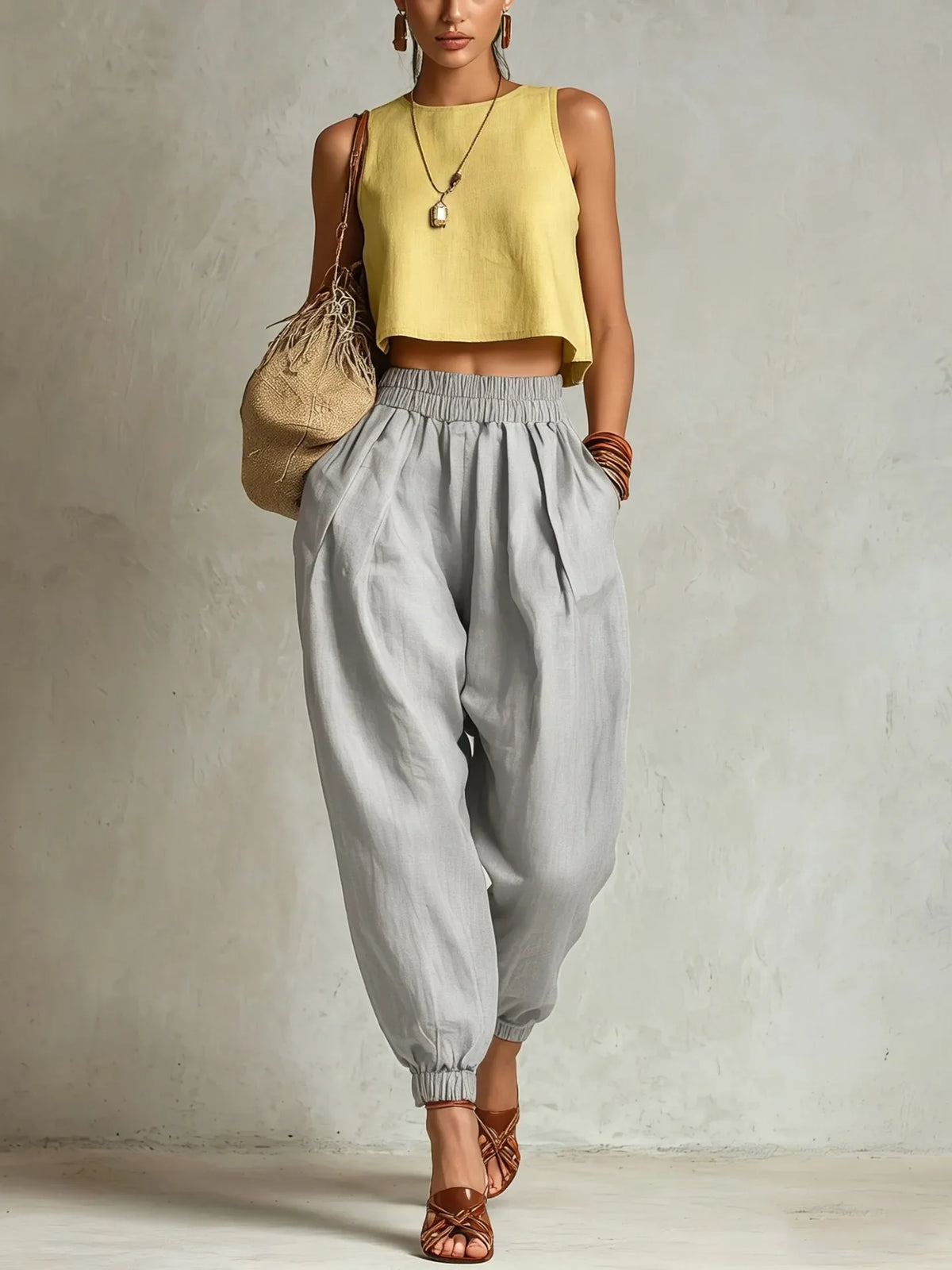 Ashley | Comfy Elastic Waist Harem Pants with Tapered Leg