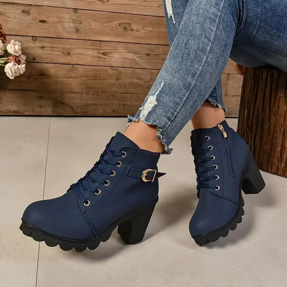 Genevieve | Clean Faux Leather Lace-Up High Heel Boots