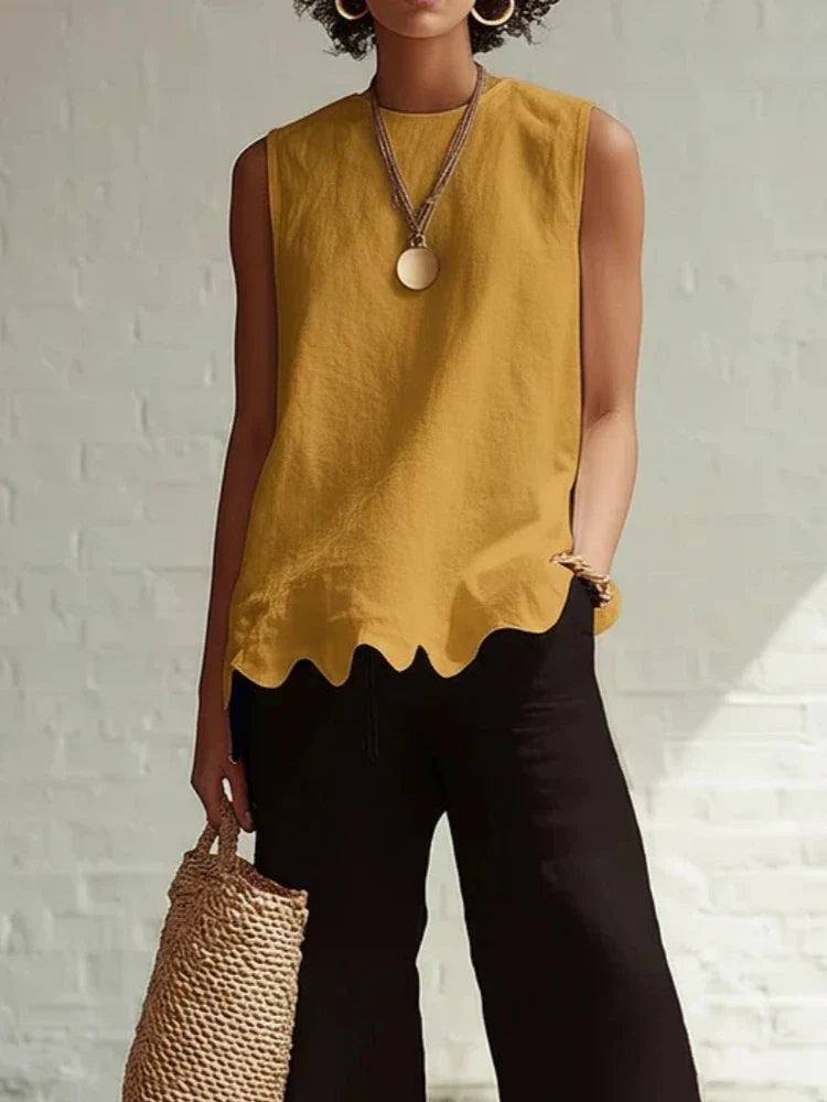 Aubrielle | Elegant Flowy Sleeveless Blouse Top with Irregular Hem