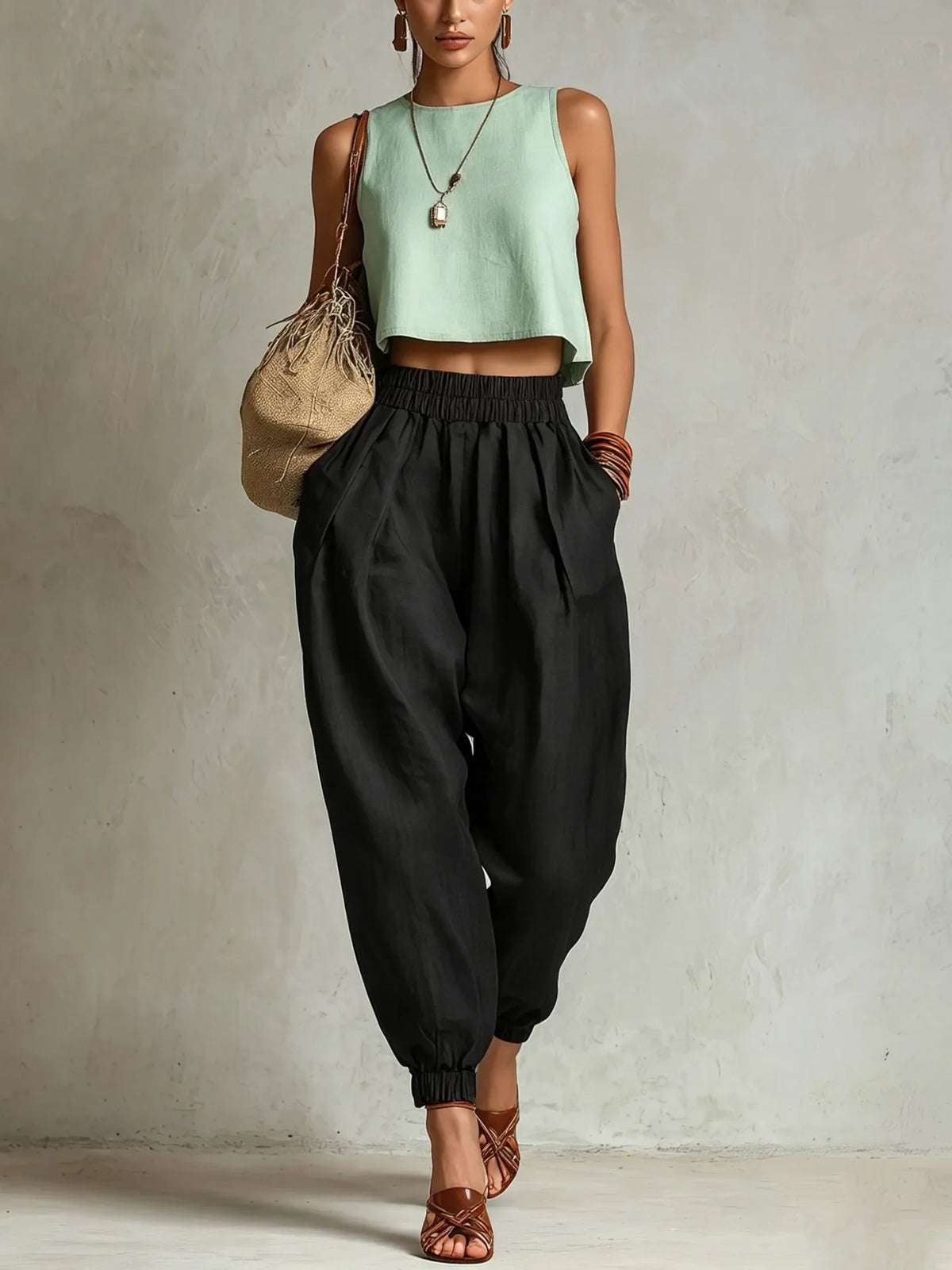 Ashley | Comfy Elastic Waist Harem Pants with Tapered Leg