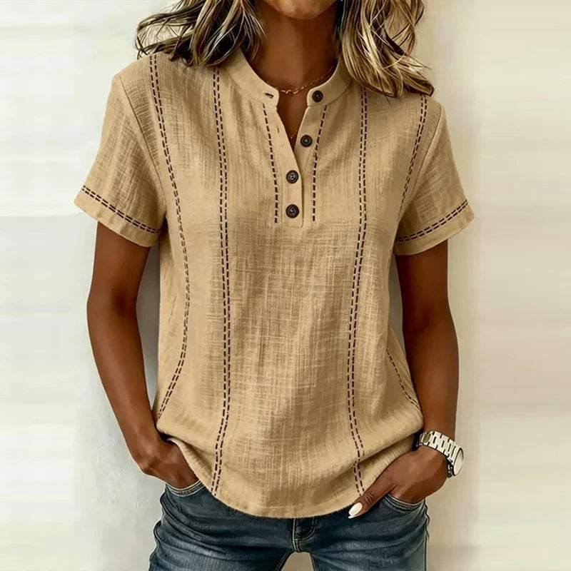 Heidi | Elegant V Neck Blouse with Short Sleeves and Buttons
