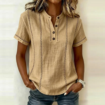 Heidi | Elegant V Neck Blouse with Short Sleeves and Buttons