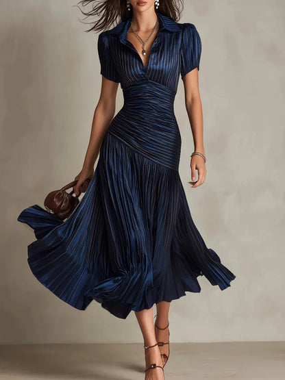 Monroe | Comfotable Flowy Satin Pleated Midi Dress for Summer Time