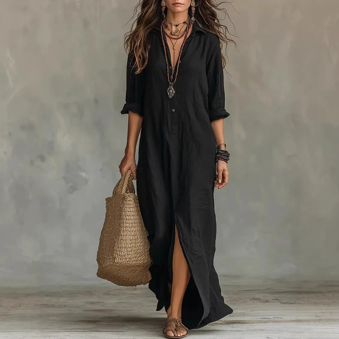 Agnes | Elegant and Relaxed Long Shirt Linen Dress for Women