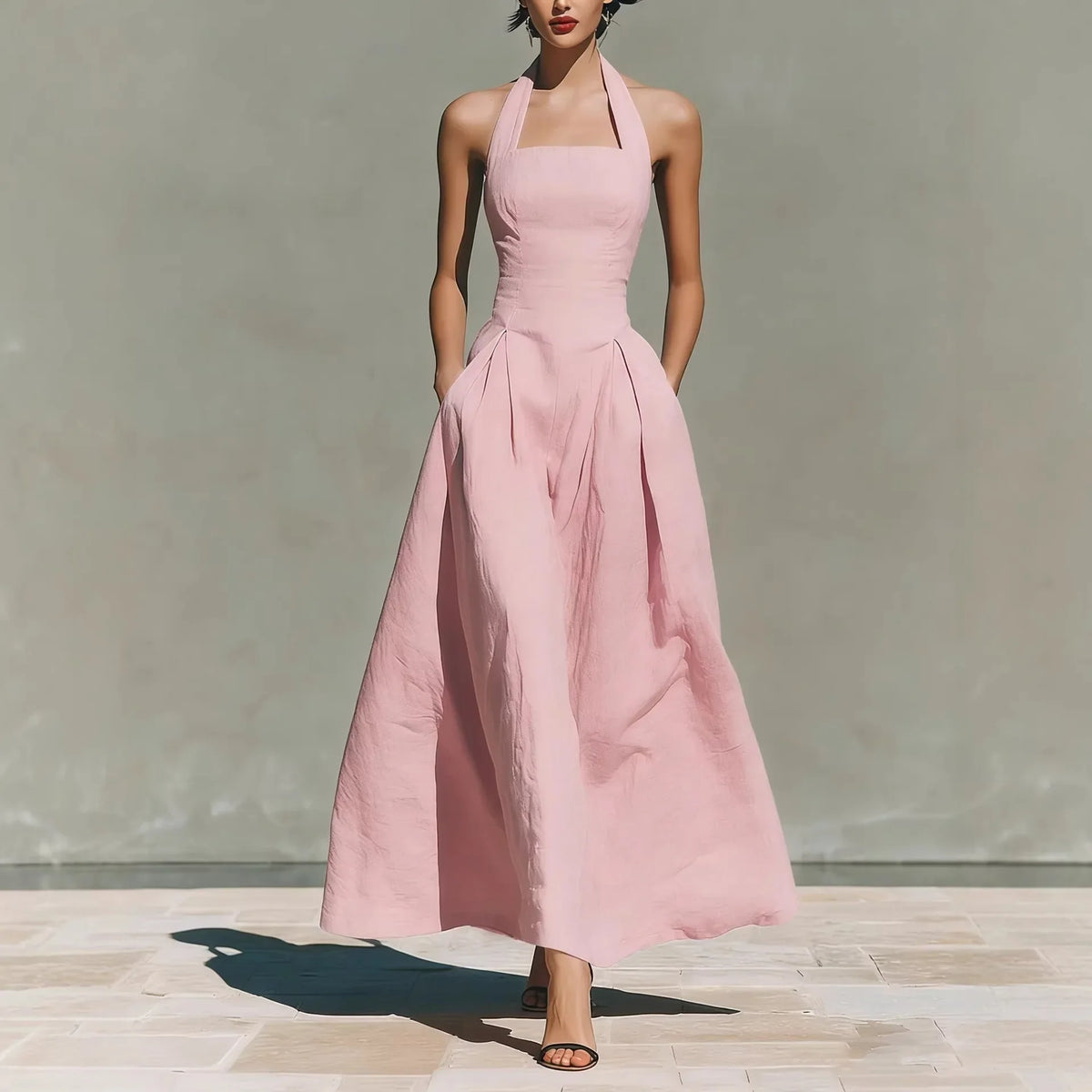 Monroe | Elegant Flowy Sleeveless Halter Maxi Dress for Summer