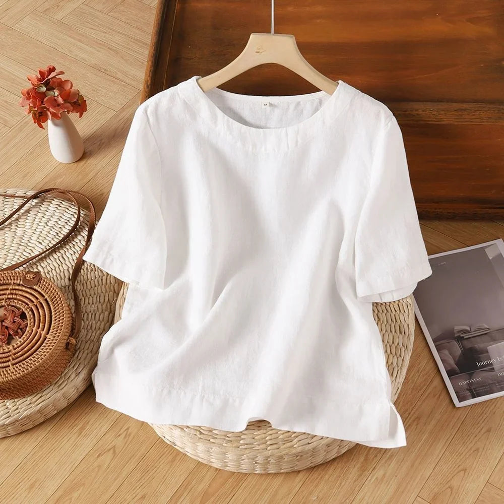 Coralie | Elegant Comfy Cotton-Linen T-Shirt Top for Everyday