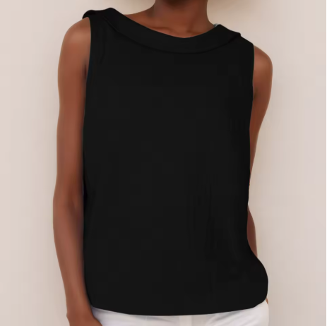 Kayla | Airy Sleeveless Linen Tank Top with Soft Rolled Collar
