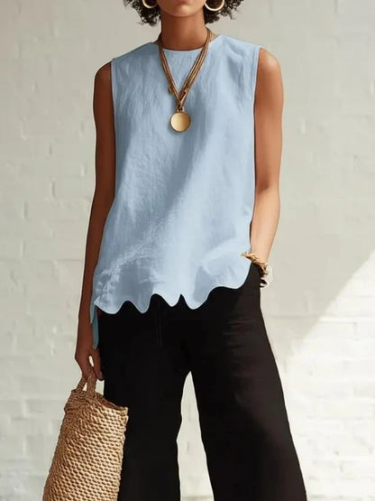 Aubrielle | Elegant Flowy Sleeveless Blouse Top with Irregular Hem