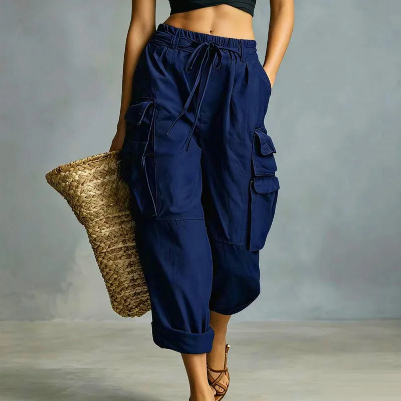 Quinn | Relaxed Wide Leg Cargo Pants with Drawstring Waist
