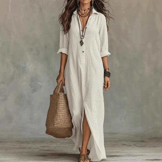 Agnes | Elegant and Relaxed Long Shirt Linen Dress for Women