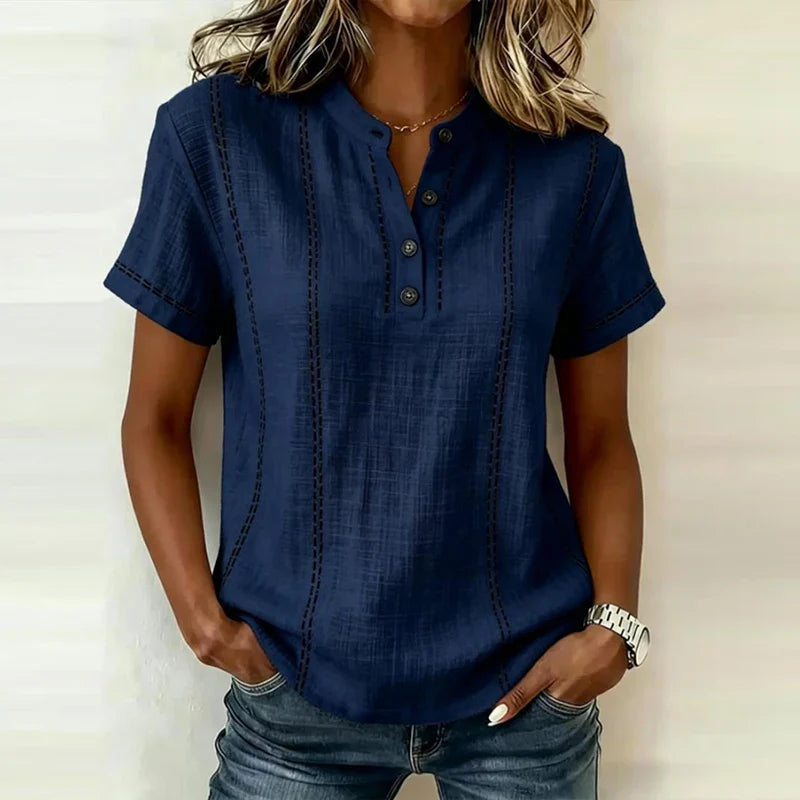 Heidi | Elegant V Neck Blouse with Short Sleeves and Buttons