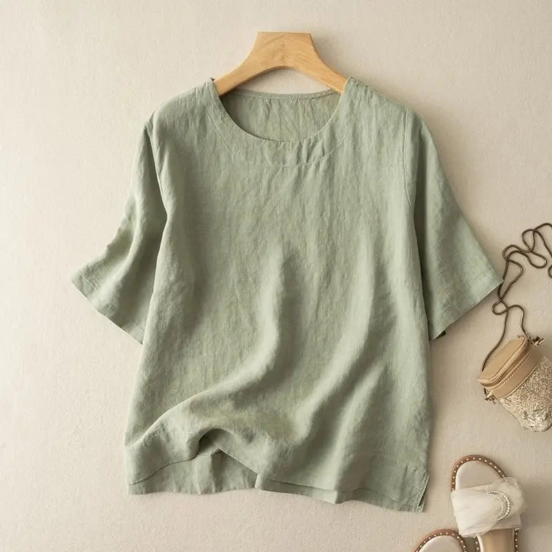 Coralie | Elegant Comfy Cotton-Linen T-Shirt Top for Everyday