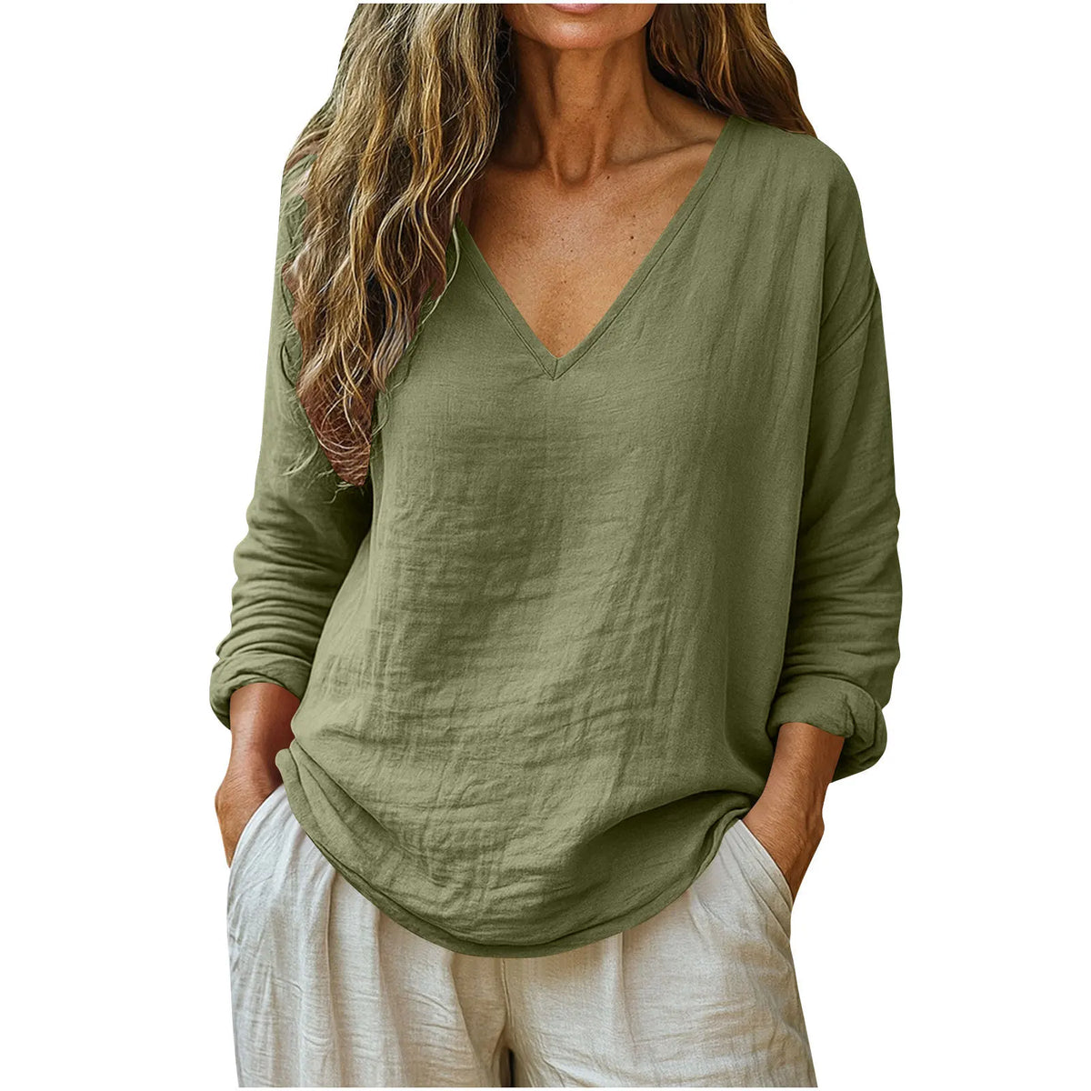 Susy | Breathable Long Sleeve Cotton-Linen Top for Everyday