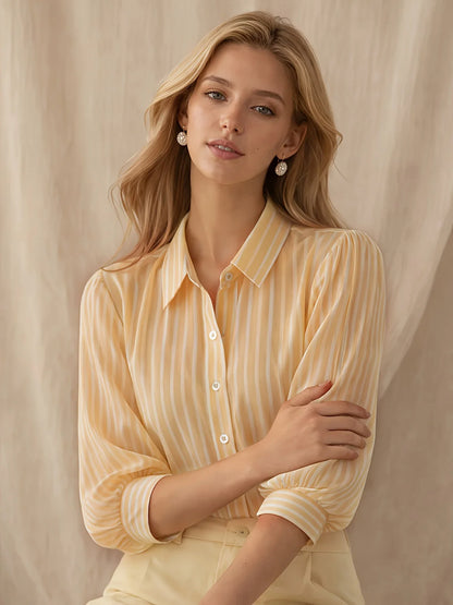 Rosalinda | Classy Striped Puff Sleeved Button Down Shirt for Everyday