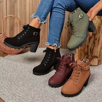Genevieve | Clean Faux Leather Lace-Up High Heel Boots