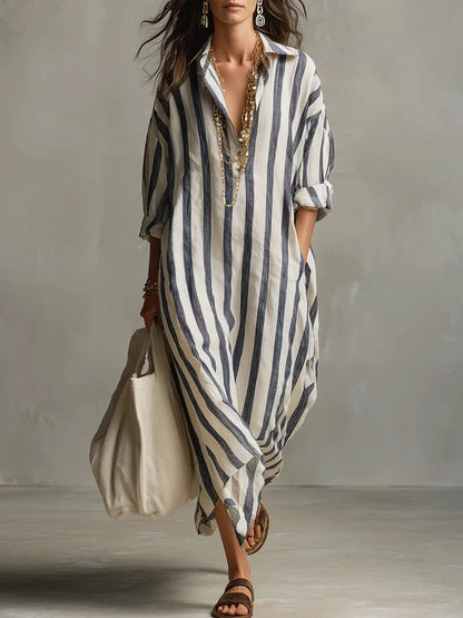 Amaris | Long Shirt Linen Dress with Buttons and Pockets