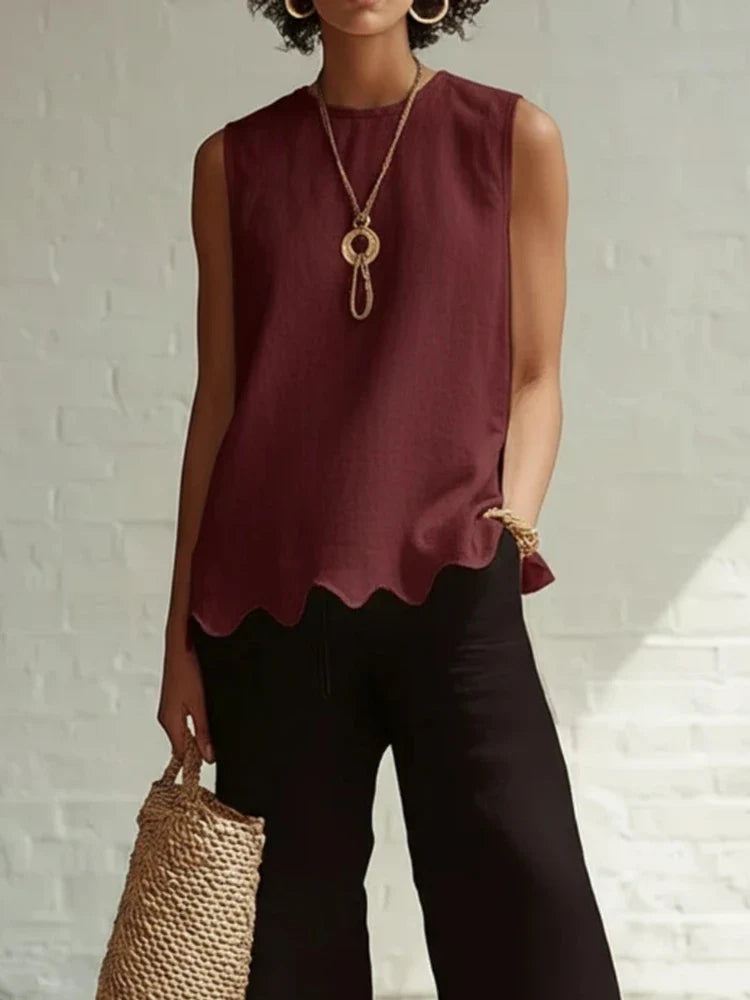 Aubrielle | Elegant Flowy Sleeveless Blouse Top with Irregular Hem