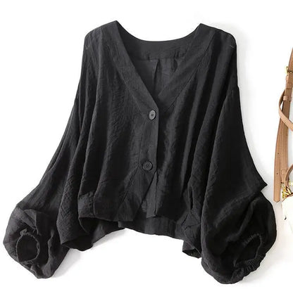 Eliana | Airy Flowing Cotton-Linen Shirt Thin Sleeved Blouse with Buttons