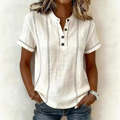 Heidi | Elegant V Neck Blouse with Short Sleeves and Buttons