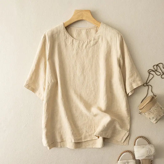 Coralie | Elegant Comfy Cotton-Linen T-Shirt Top for Everyday