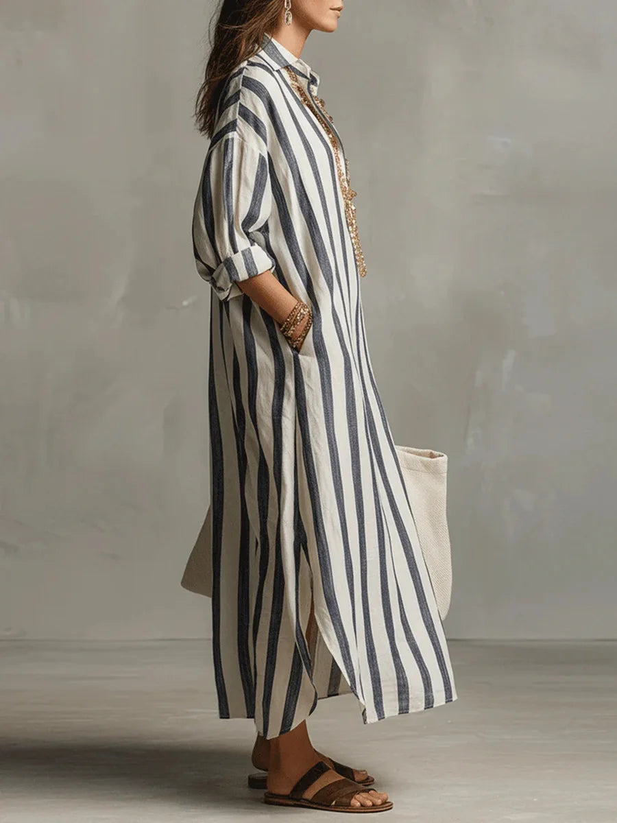 Amaris | Long Shirt Linen Dress with Buttons and Pockets