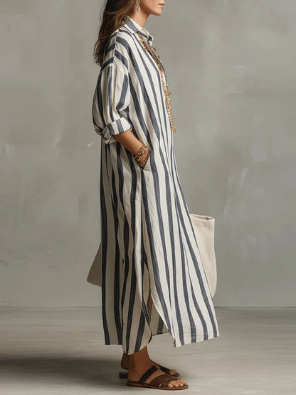 Amaris | Long Shirt Linen Dress with Buttons and Pockets