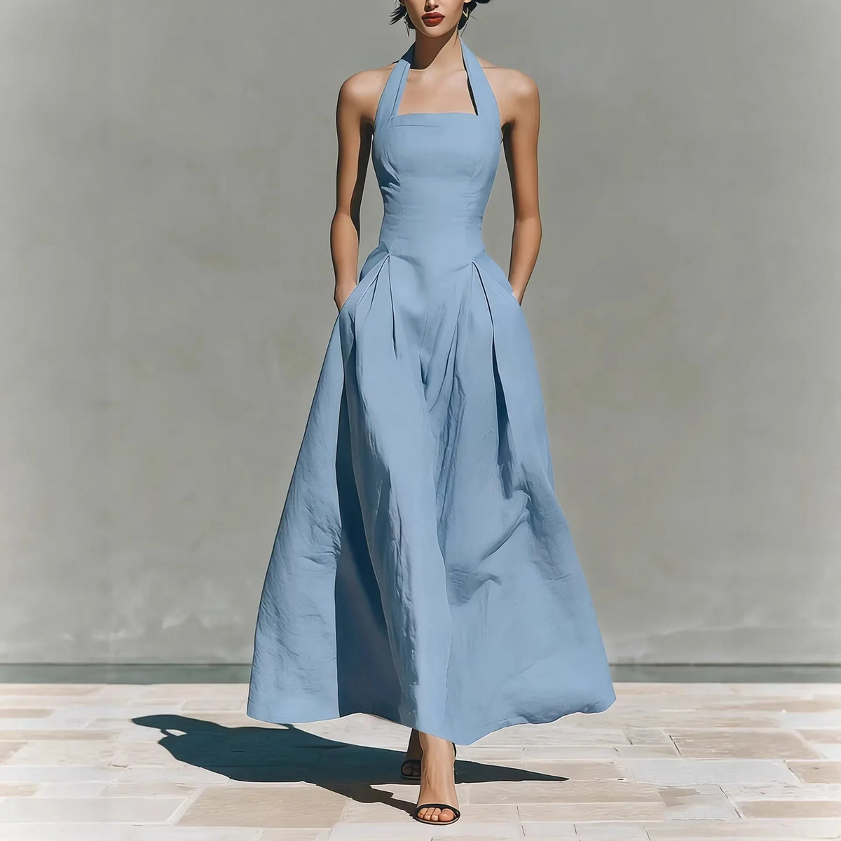 Monroe | Elegant Flowy Sleeveless Halter Maxi Dress for Summer